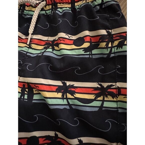 Palm tree tropical waves youth boy bathing suit swim trunks - Picture 2 of 4